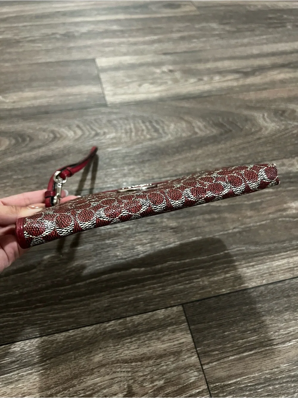 Coach Red Signature Wristlet Wallet with Silver Logo